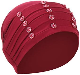 נשים של בציר אתני פרל כפת כובע רך קומפי מוסלמי ראש כורכת נשים אלסטי מוצק צבע סרטן בארה ' ב