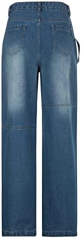 אילוגו נשים של אמריקאי סגנון רב כיס רוכסן לעשות ישן ג 'ינס רפרוף ישר סוג רחב רגל מכנסיים ז' אן