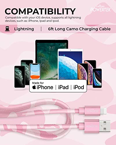 Liquipel Powertek Camo MFI מטען מוסמך תואם לאייפון, iPad, כבל 6ft, ברק לכבל כבל USB, כבל ברק מהיר טעינה