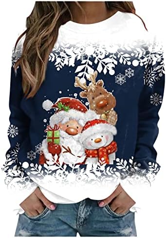 נשים חמוד מצחיק איש שלג חולצות החג שמח גרפי רופף מתאים חולצות ארוך שרוול מודפס חולצות