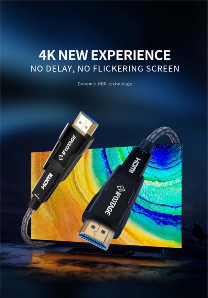 Ifootage כבל HDMI 4K, כבל Ultra 18GBPs מהירות גבוהה 33 רגל HDMI, כבל קלוע 4K60Hz ， מהירות גבוהה במיוחד תואמת