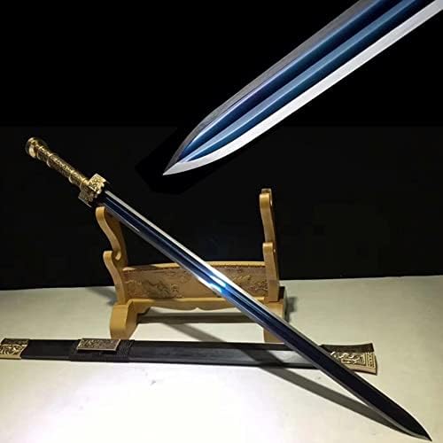 חרבות שזבזב הכי טוב גארד נחמד קונגפו סינית חרב חרב קטנה חדה מאוד כחולה גבוהה מנגן מנגן פלדה ידית נחושת מלאה