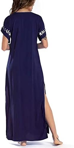 שמלת הדפס פרחוני בוהו לנשים מקרית צווארון שרוול קצר שמלות מקסי שמלה ארוכה מפוצלת זורמת רופפת