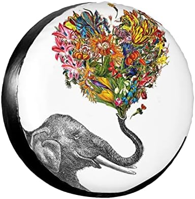 פיל עם טוטות צמיגי פרחים בצורת לב, כיסוי צמיג חילוף, שקיות גלגלים ניידות, לתחבורה קלה, התאמה