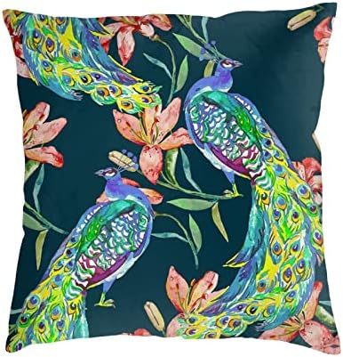 גבול בסגנון צ'ינואיזרי עם Herons Peacock Teacock Decorative Fillow Cillow כיסוי כיכר קטיפה רכה