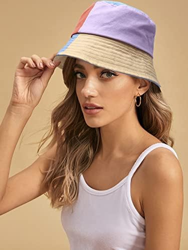 כובע דלי NLCAC נשים כובע שמש כובע צבע אופנתי בלוק דלי כותנה כובע חוף כובע הגנה על שמש כובע כובע