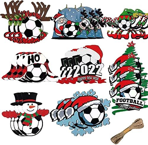קישוטי חג המולד, כדורגל כדורגל כדורגל גביע העולם תלוי קישוט עץ, קישוט שלג איש סנטה כובע שדוד איילים חג המולד