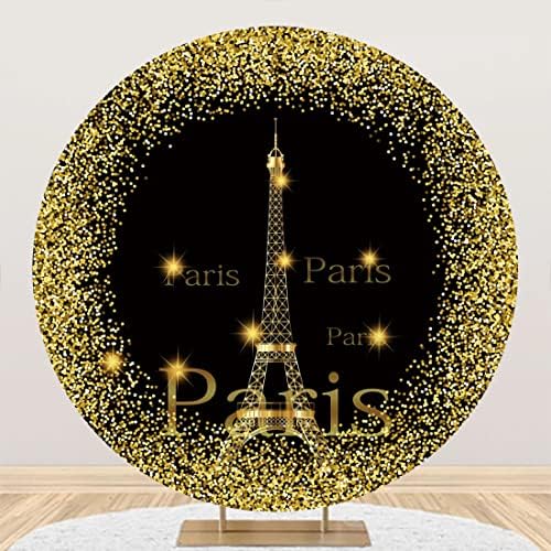 Yeele 7.5x7.5ft מגדל אייפל פריז פריז תפאורה עגולה פוליאסטר פוליאסטר שחור נצנצים נצנצים רקע צילום ליום הולדת למקלחת