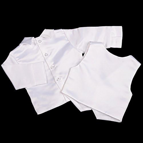 חיננית חיננית לבושת בנים טבילה טבילה בגדי בגדי לבוש חליפת סאטן לבנה 4 חלקים עם שרוול ארוך מצנפת