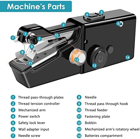 מכונת תפירה, מיני מכונת תפירה כף יד, אלחוטי נייד חשמלי מכונת תפירה עם אביזרי תפירה למתחילים, מתאים
