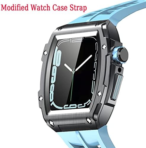 ערכת השינוי של Houcy Case For Apple Watch Band 44 ממ 45 ממ נירוסטה גומי שעון גומי לסדרה IWatch 8