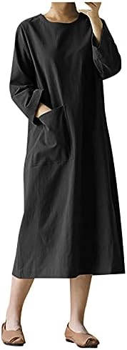 שמלת טוניקה רטרו טוניקה כותנה כותנה כפתור שמלת חולצה שמלת שרוול ארוך כיסים רופפים מזדמנים מיני שמלת