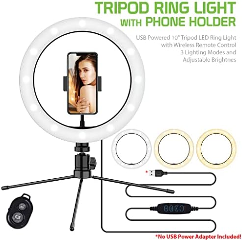 טבעת סלפי בהירה אור תלת צבעוני תואם לסמסונג שלך-700 10 אינץ ' עם שלט לשידור חי / איפור/יוטיוב / טיקטוק/וידאו