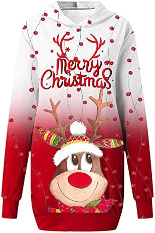 חג המולד סוודר שמלות לנשים אופנה מזדמן חג המולד הדפסת כיס ארוך שרוול הסווטשרט חולצות שמלה