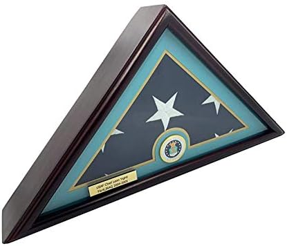 DECOMIL 5'X9 'מארז תצוגת דגל לדגל קבורה ותיק אמריקני - עץ מלא, גימור דובדבן, בסיס שטוח - חיל האוויר