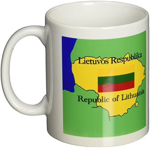 3 רוז ספל_39214_1 המפה והדגל של ליטא עם הרפובליקה של ליטא מודפס באנגלית וליטאית קרמיקה ספל, 11-אונקיה