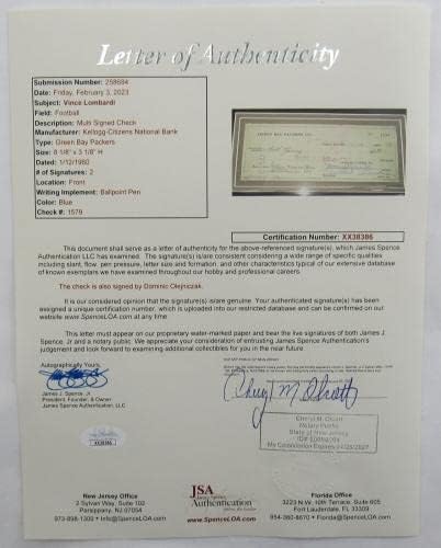 וינס לומברדי חתם על חתימה אוטומטית ממוסגרת עם תמונה 14-19 ג ' יי. אס. איי אקס 38386-חתימות חתוכות