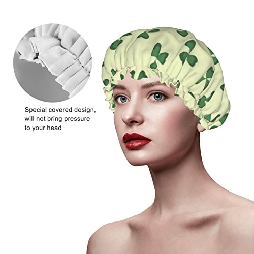 נשים לשימוש חוזר למתיחה שולי שיער כובע תלתן ירוק שכבות כפולות מזל כובע אטום למקלחת כובע אמבטיה