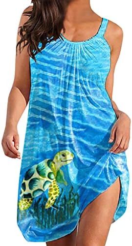 2023 אביב קיץ נשים של שמלות ללא שרוולים טנק שמלות קיץ ים צב מודפס שמלות רופף נדנדה מיני שמלה