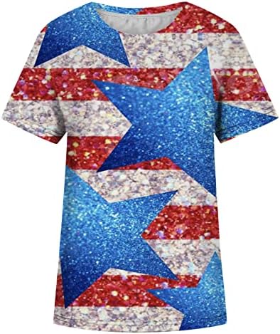 יום העצמאות טוניקה צמרות נשים דגל אמריקאי הדפס שרוול קצר שרוול רופף צווארון 4 ביולי חולצות חולצות