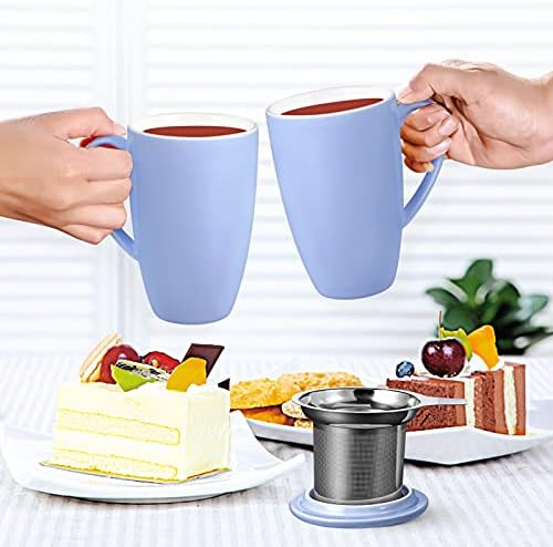 ספל תה חרסינה של CIBEAT עם מכסה ומכסה, כלי תה עם פילטר, כוס תה רופפת יצרנית תלולה יותר, 16 גרם לתה/קפה/חלב/נשים/משרד/בית/מתנה