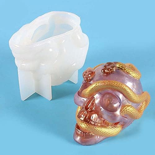 Houchu 1 pcs סיליקון גולגולת עובש אפוקסי סבון נרות ייצור ציוד ראש נחש כפול 3D בעבודת יד מלאכה