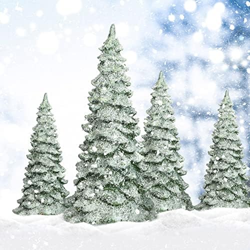 4 יח 'חורפי חורף אביזר פסלון עצי אשוח חג המולד שלג מלאכותי עצי כפור בגדלים שונים בגדלים ירוקים עצי אשוחיים מכוסים