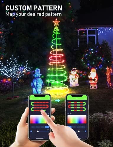 עץ חג המולד ספירלה חיצוני, עץ חג מולד מואר לפני 6ft עם אורות, בקרת אפליקציה משתנה צבע מלאכותי עץ חג