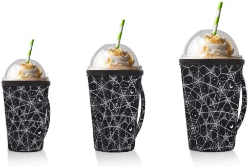 שרוול קפה קר של עכביש ליל כל הקדושים משויך ביד עם שרוול קפה קרח שימוש חוזר עם שרוול כוס ניאופרן לסודה,