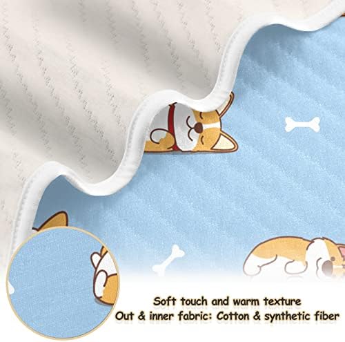 שמיכת שכיבה משוכבת של קורגי כלב שמיכת כותנה עצם כלב לתינוקות, קבלת שמיכה, שמיכה רכה קלה רכה לעריסה,