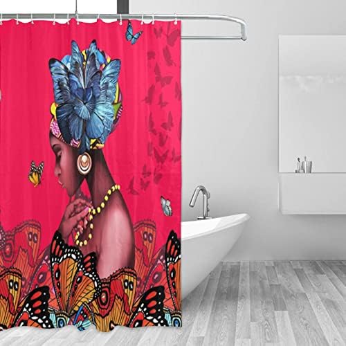 Yzdf וילון מקלחת שחור שחור כחול פרפרים צבעוניים בוהו וילון מקלחת סט לחדר אמבטיה אדום מודרני חווה בד בדים אסתטי