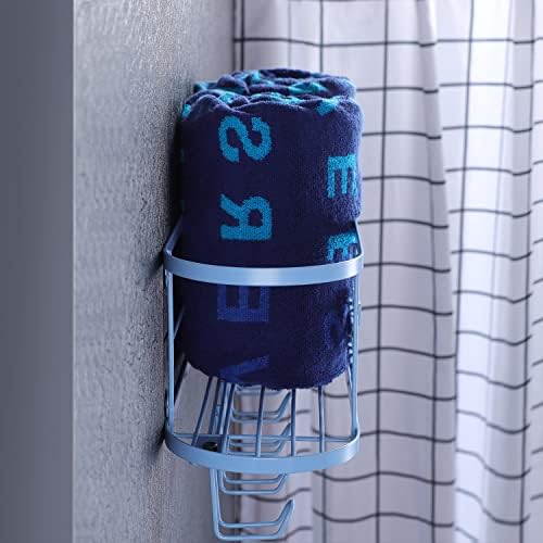 מתלה מגבות כחול למגבות מגולגלות - קיר מחזיק מגבות רכוב עם 5 ווים מגבת סל מגבת מתכת לחדר אמבטיה
