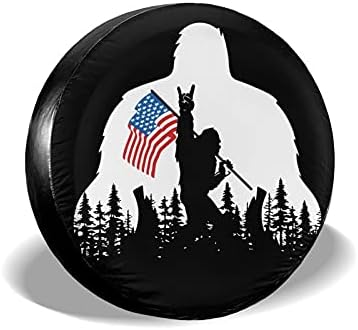 Cozipink Bigfoot Flag אמריקאי קמפינג צמיג חילוף מגני גלגלים מגני גלגלים עמיד בפני מזג אוויר מכסה