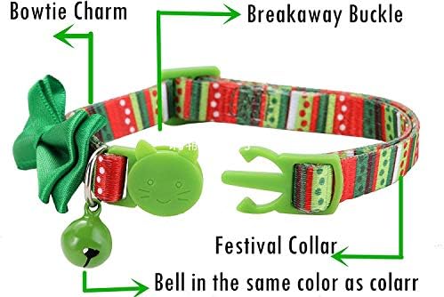 חג המולד חתול עניבת פרפר צווארון חבילה של 3, גור עניבת פרפר קולרים הבדלני עם פעמון
