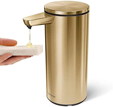 Simplehuman 14 עוז. חיישן נטען נטול מגע מתקן משאבת סבון נוזלי, נירוסטה פליז
