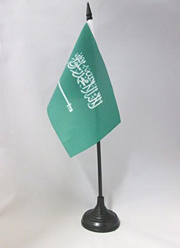 דגל AZ דגל סעודיה דגל שולחן 4 '' x 6 '' - דגל שולחן ערבי סעודי 15 x 10 סמ - מקל פלסטיק שחור ובסיס