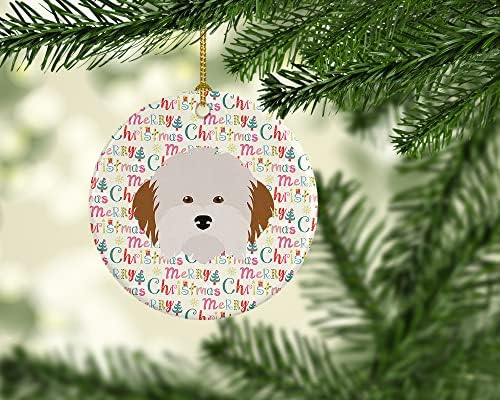 אוצרות קרוליין WDK1508CO1 כלב הוואני קישוט קרמיקה לחג המולד שמח, רב -צבעוני, קישוטים לעץ חג המולד, קישוט תלוי