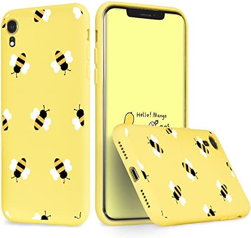 מארז טלפון דפוס דבורה צהוב של Macari חמוד לאייפון XR, נוזל סיליקון רך מגן על גומי מכסה לנשים בנות נשים