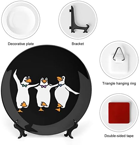 פינגווינים רוקדים עצם מודפסים סין צלחת דקורטיבית צלחות עגולות מלאכה עם עמדת תצוגה לארוחת קיר במשרד הביתי