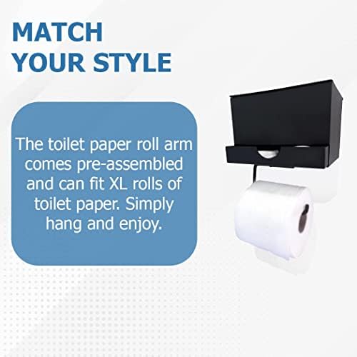 מחזיק נייר טואלט עם מדף, מתקן מגבונים סומק ומגירה - אחסון אמבטיה שחור מט - אחסון דיסקרטי רכוב לקיר לטמפונים
