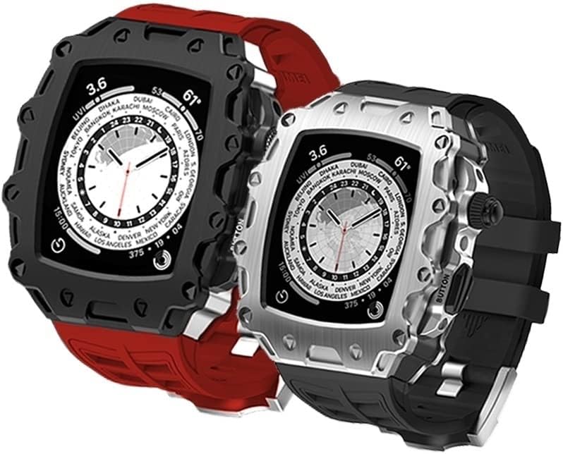 הוצי 44 ממ 45 ממ להקת יוקרה עבור Apple Watch Mod ערכת סט גומי פס מתכת מארז לוחות לסדרה IWatch 7 SE