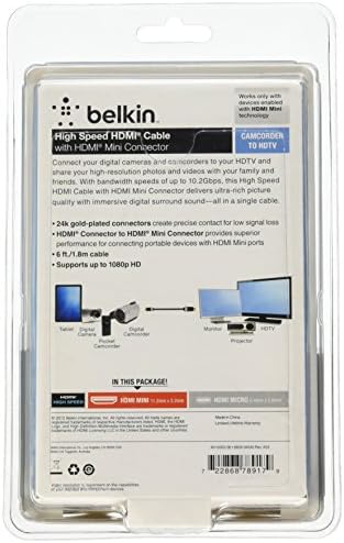 Belkin HDMI למיני HDMI כבל במהירות גבוהה, HDMI 2.0 / 4K תואם, 6 רגל