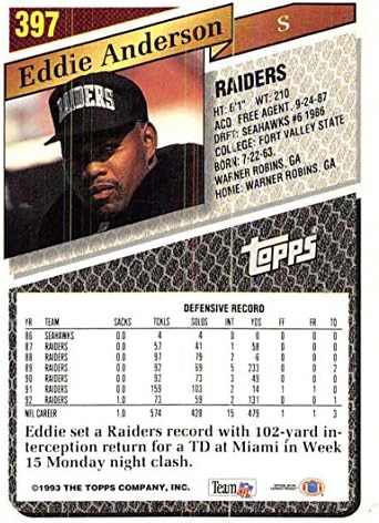 1993 Topps Football 397 אדי אנדרסון לוס אנג'לס ריידרס כרטיס מסחר רשמי של NFL מחברת TOPPS