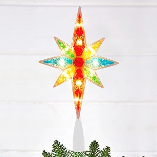 Ljlnion מואר עץ חג המולד כוכב טופר, כוכב כוכב בית לחם צבעוני עם 10 ספירה בנויה באורות ליבון, קישורים