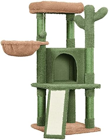 Atrixu 42 '' H CACTUS CAT CAT CAT מגדל עם עמודי דירה ושריטות, בית ירוק/חום דירה גדולה CONDOS יוקרה חתול