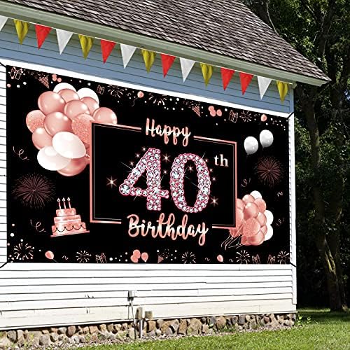קישוטים גדולים של באנר ליום הולדת 40 לנשים, ציוד מסיבות יום הולדת שמח בן 40, זהב ורוד ארבעים בימי צילום רקע