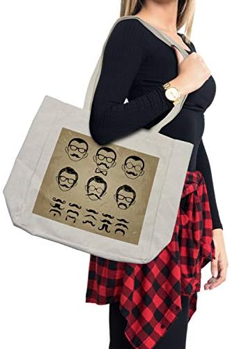 תיק קניות של Ambesonne Geek, צלליות פנים גברים המציגות סוגים של שפם ותספורות תמונת, תיק לשימוש חוזר וידידותי לסביבה
