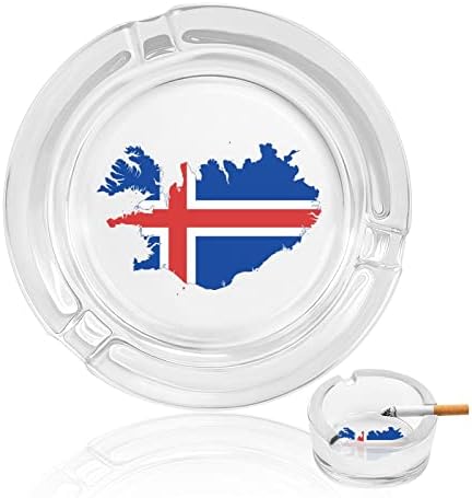 מפת דגל של איסלנד מאפרה זכוכית לסיגריות מגש אפר עגול מארז מחזיק אפר נייד לחיצוניות מקורה