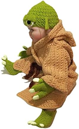 פנבו תינוק יודה תינוקות תלבושות 5 יחידות יד לסרוג יודה תלבושות סט עבור 0-6 חודש יילוד תלבושת צילום נכס ירוק,