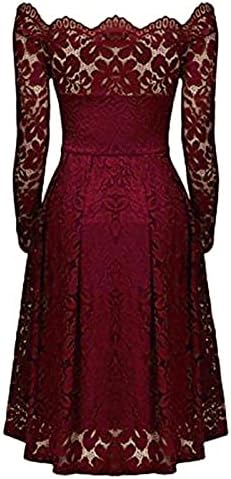 שמלות לנשים, פליזציה מזדמנת של נשים בצבע אחיד סטרפלס חלול המותניים עם שרוול ארוך-קו-קו תחרה נדנדה גדולה